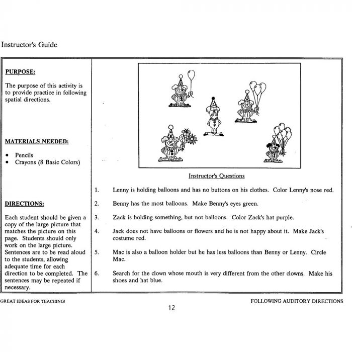 resources for therapists teachers parents and carers following auditory directions winslow